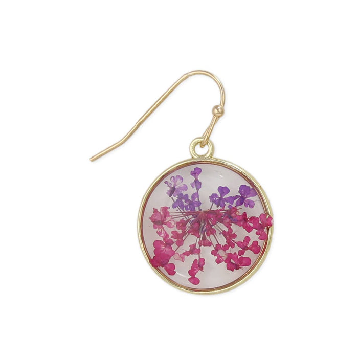 Pink Purple Round Dried Flower Earring