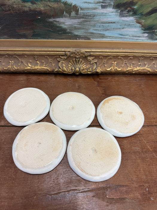 possibly vintage mid century modern style Handmade Ceramic Trinket Dishes Nature-Inspired Botanical Designs. Set of 5