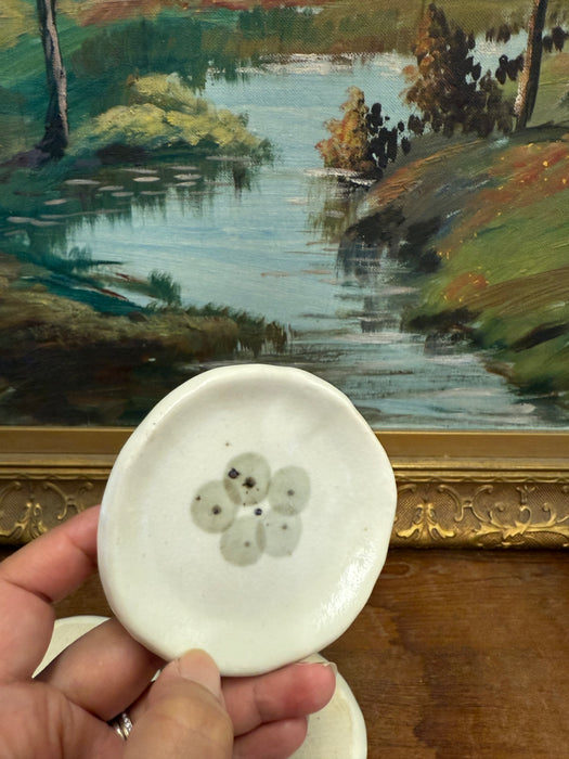 possibly vintage mid century modern style Handmade Ceramic Trinket Dishes Nature-Inspired Botanical Designs. Set of 5