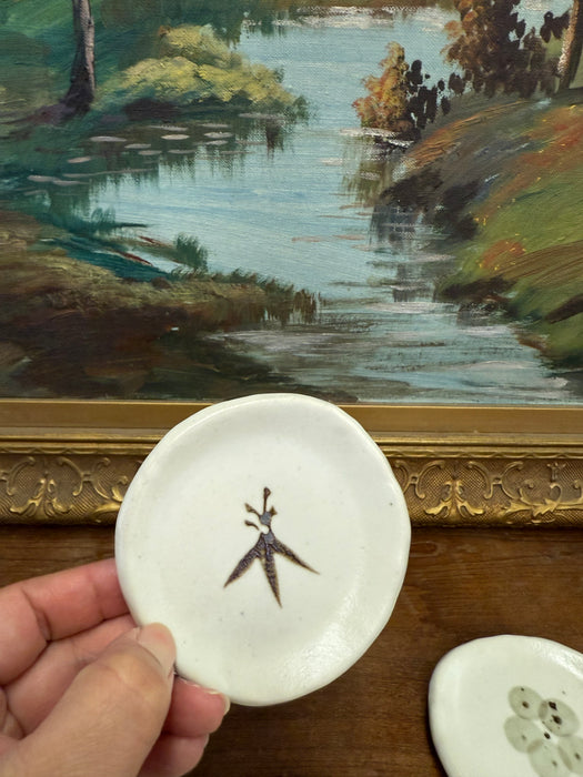 possibly vintage mid century modern style Handmade Ceramic Trinket Dishes Nature-Inspired Botanical Designs. Set of 5