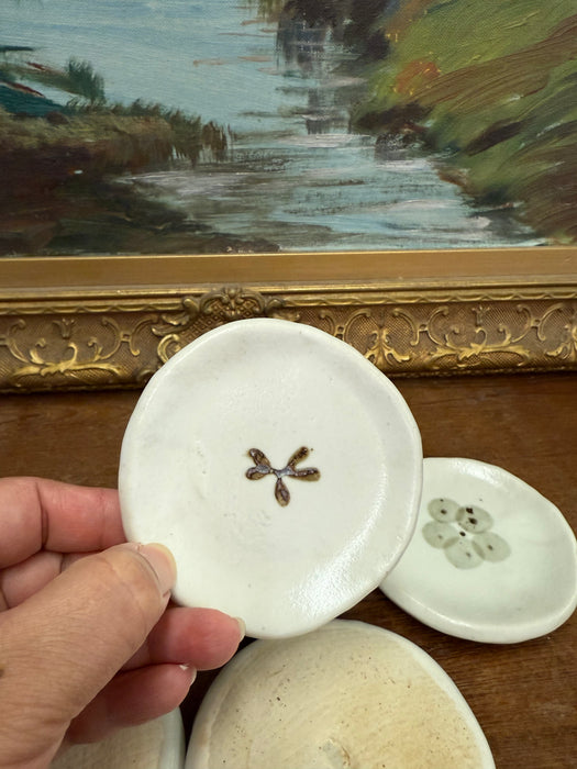 possibly vintage mid century modern style Handmade Ceramic Trinket Dishes Nature-Inspired Botanical Designs. Set of 5