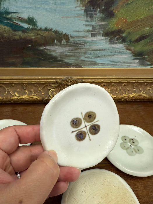 possibly vintage mid century modern style Handmade Ceramic Trinket Dishes Nature-Inspired Botanical Designs. Set of 5