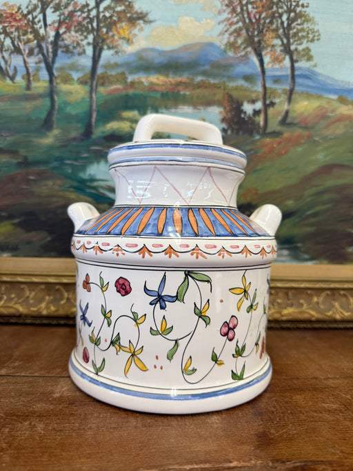 signed Brazilian vintage ceramic floral jar folk style storage(Available by online purchase only)