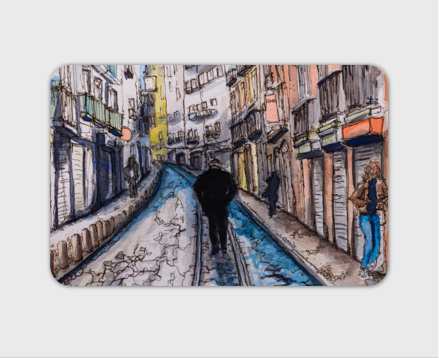 Lisbon Morning Curved Street Man Sticker