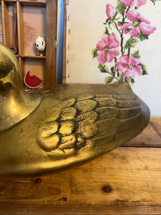 vintage mid century modern style brass duck with lid and bowl