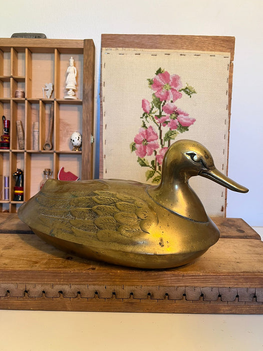 vintage mid century modern style brass duck with lid and bowl
