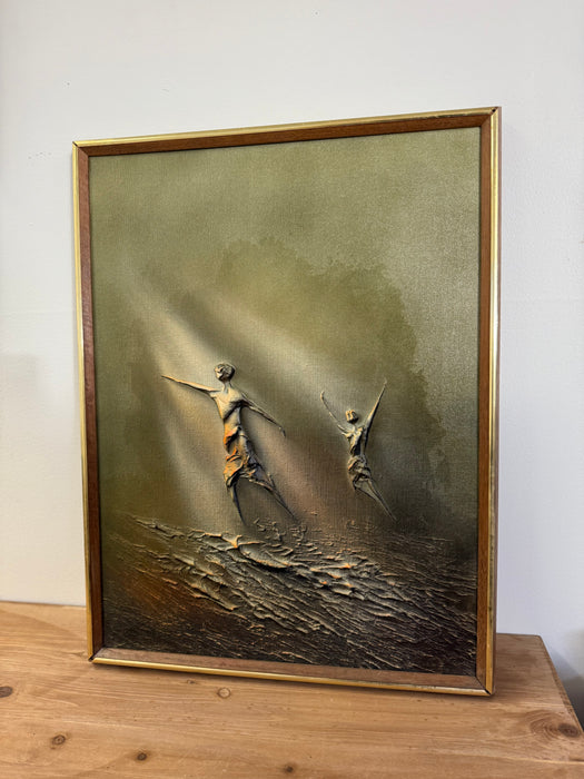 vintage mid century modern style textured painting attributed to Norway Artist Ivar Bruun