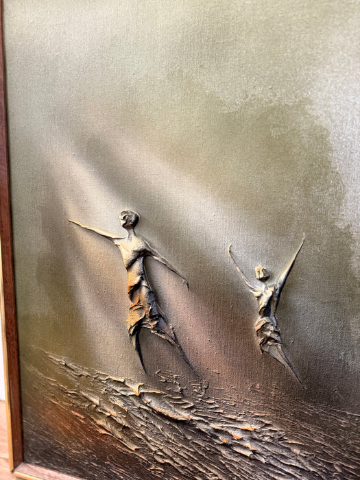 vintage mid century modern style textured painting attributed to Norway Artist Ivar Bruun