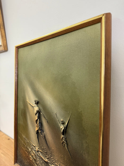vintage mid century modern style textured painting attributed to Norway Artist Ivar Bruun