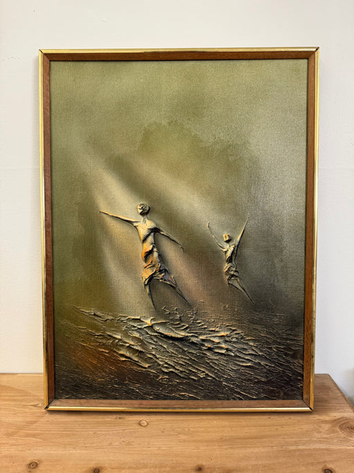 vintage mid century modern style textured painting attributed to Norway Artist Ivar Bruun