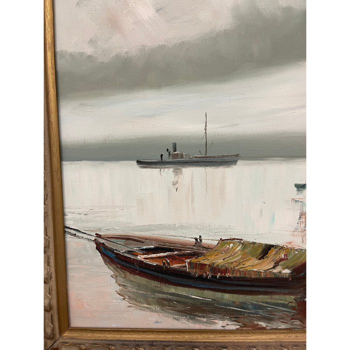 Vintage Framed Signed Painting Impressionistic Nautical Scene