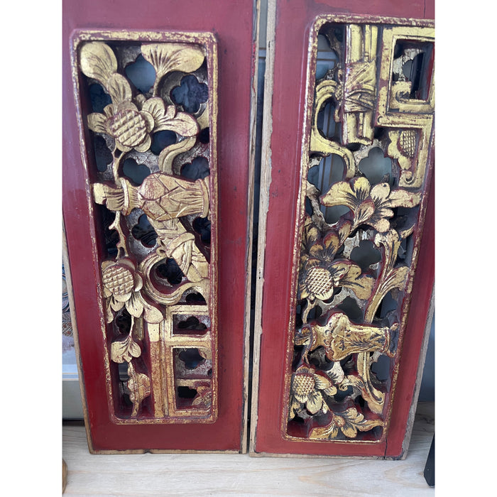 Possibly Antique Wood Panels With Intricate Hand Carving Pair