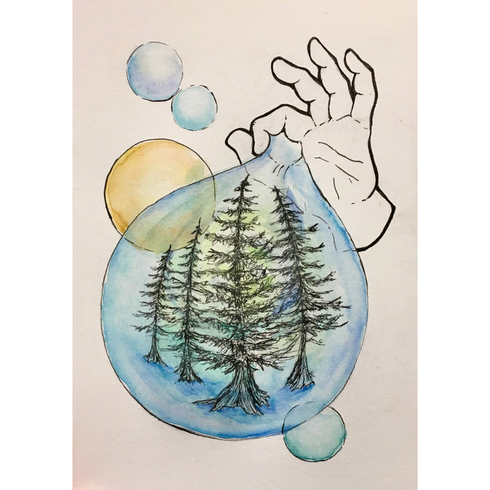 "Forest Bubble"- PNW Original Handmade Mixed-Media Drawing