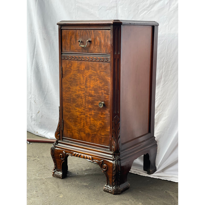 Vintage Style Cabinet Accent Table with Beautiful Burl Wood Design in the Front