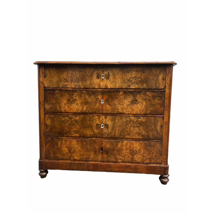 Antique 19th Century Dresser or Commode with Walnut and Burl Veneer in Style of Biedermeier Furniture (Available for Online Purchase Only)