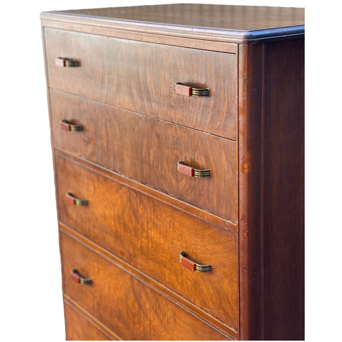 Vintage Art Deco Retro Walnut and Mahogany Burl Wood Dresser Dovetailed Drawers (Available by online purchase only)