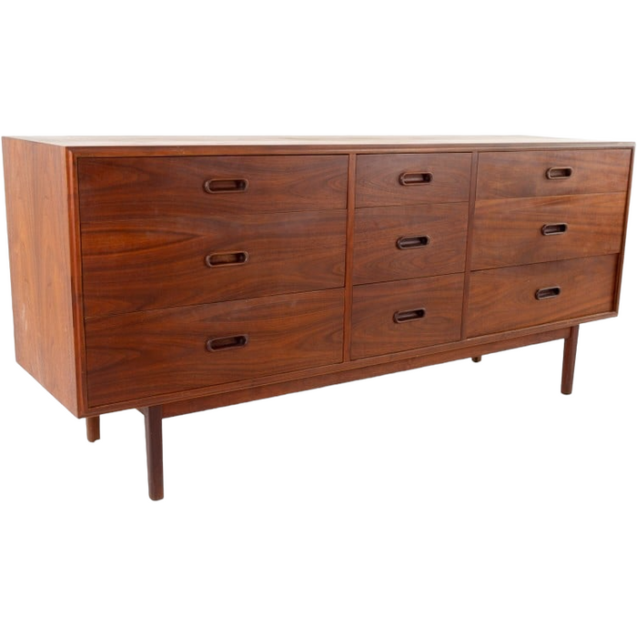 Vintage Mid Century Modern Walnut 9 Drawer Dresser by Jack Cartwright for Founders (Available by online purchase only)