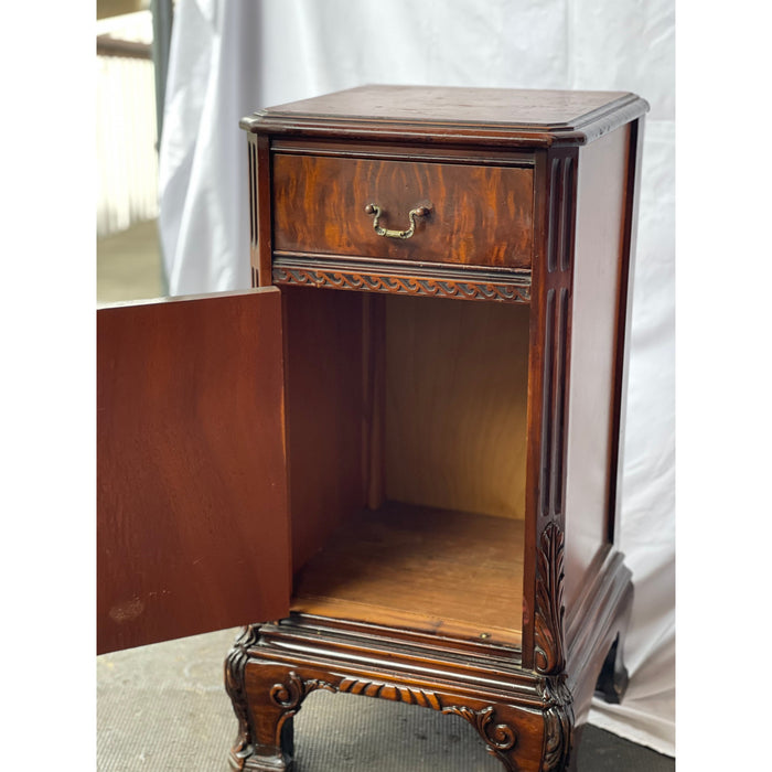 Vintage Style Cabinet Accent Table with Beautiful Burl Wood Design in the Front