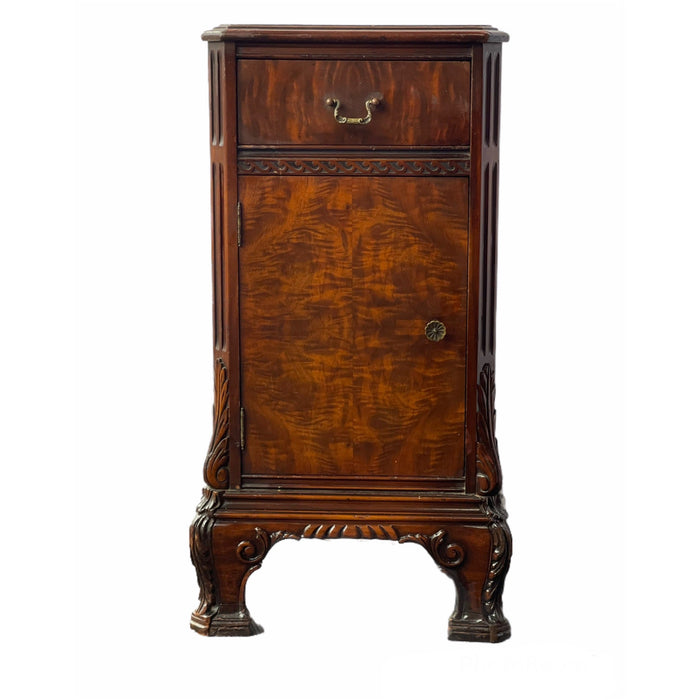 Vintage Style Cabinet Accent Table with Beautiful Burl Wood Design in the Front