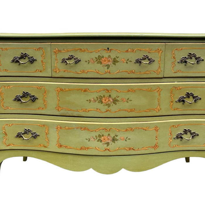 Vintage French Provincial Style Cherry Wood Dresser by John Widdicomb Hand Painted Floral Details (Available by online purchase only)