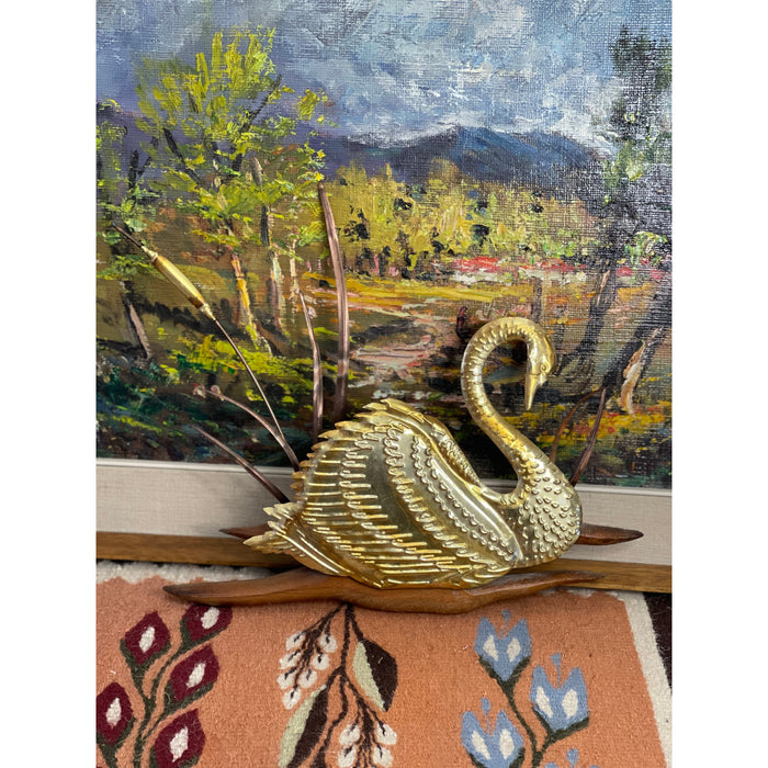 Vintage Brass Swan Wall Decor