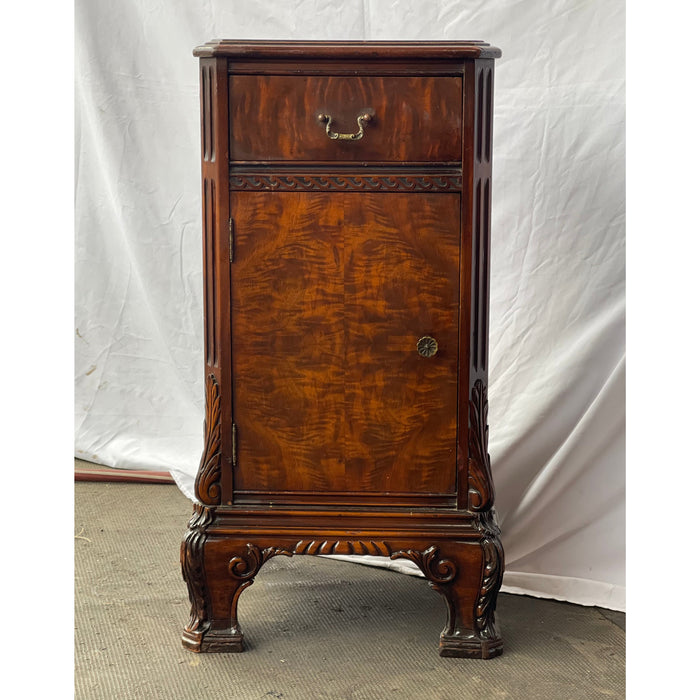 Vintage Style Cabinet Accent Table with Beautiful Burl Wood Design in the Front