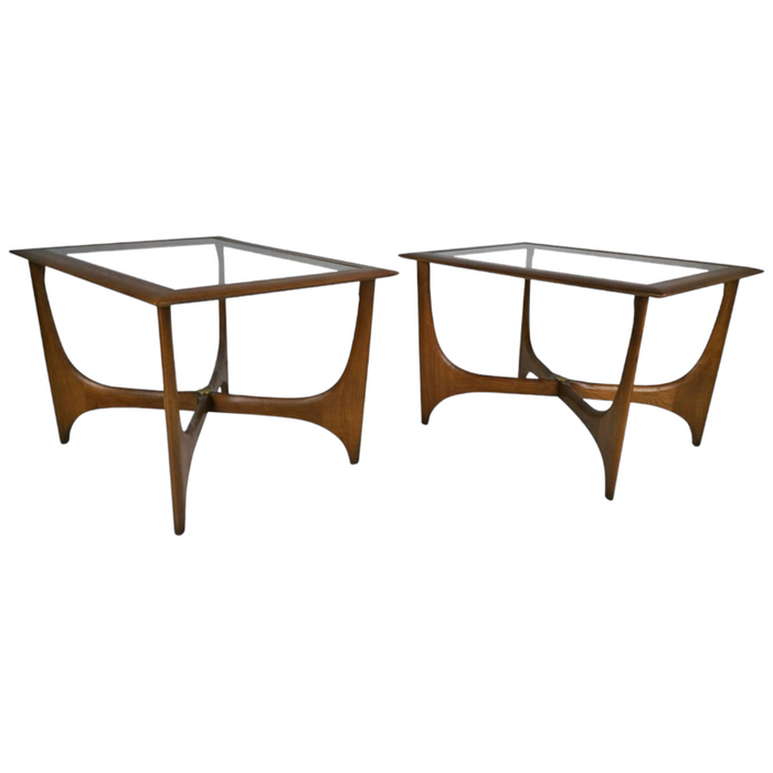 Vintage Mid Century Modern Walnut and Glass End Tables by Lane Set of 2 ( Available by Online Purchase Only )