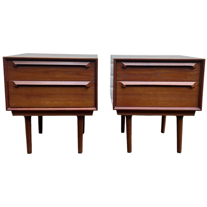 Vintage Danish Mid Century Modern End Table Set Sculpted Handles Dovetail Drawers