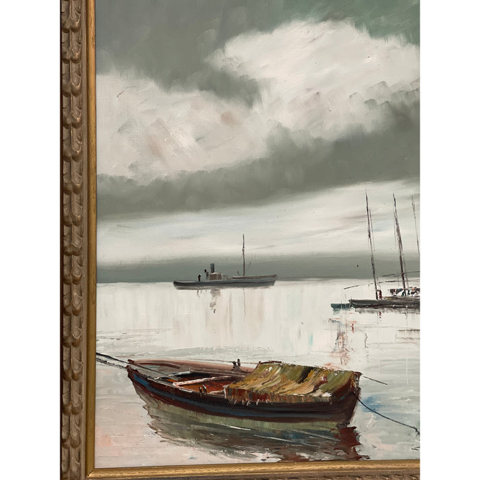 Vintage Framed Signed Painting Impressionistic Nautical Scene