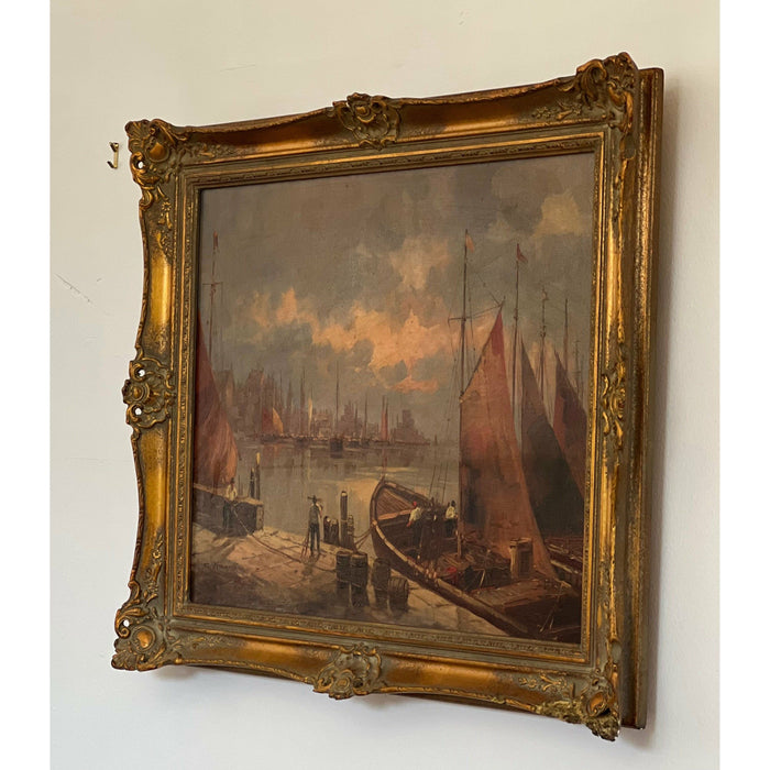 Vintage Framed Painting featuring a Nautical scene.