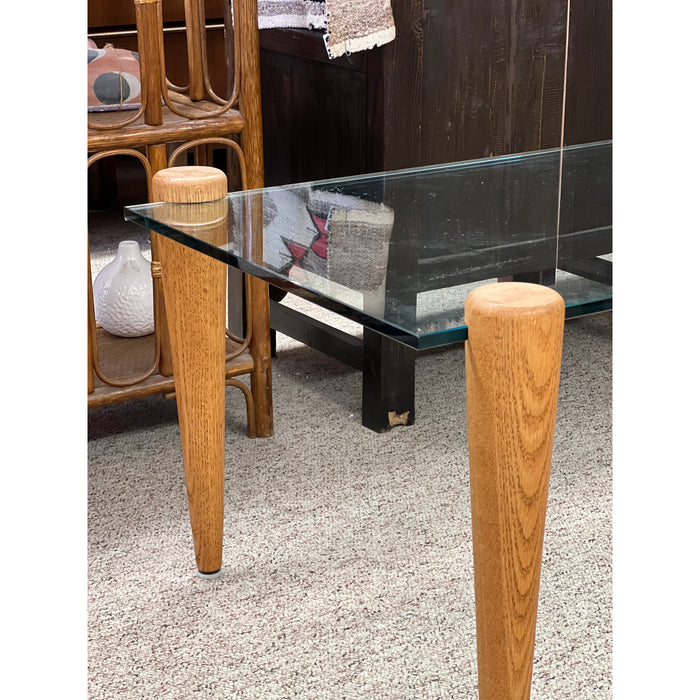 Vintage Mid Century Modern Coffee Table with Glass Top Solid wood Legs