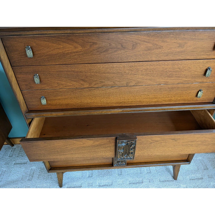 Vintage Mid Century Modern Solid Walnut Dresser Cabinet Storage Drawers