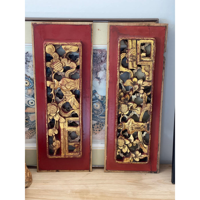 Possibly Antique Wood Panels With Intricate Hand Carving Pair