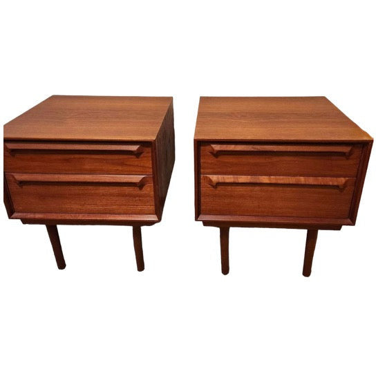 Vintage Danish Mid Century Modern End Table Set Sculpted Handles Dovetail Drawers