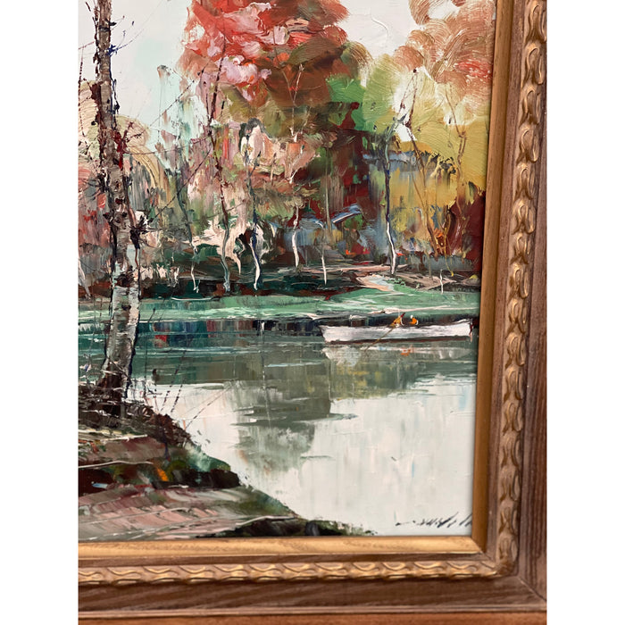 Vintage Signed Framed Painting Abstract Scene