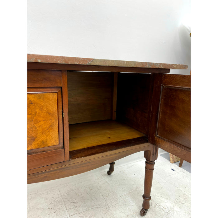 Antique Early 20th Century Vintage English Walnut Buffet Cabinet With Casters