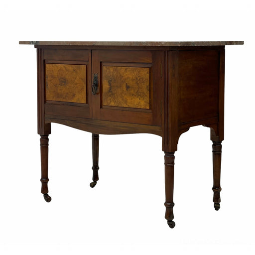 Antique Early 20th Century Vintage English Walnut Buffet Cabinet With Casters