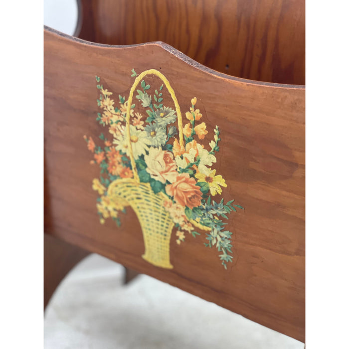 Vintage Magazine Rack with Hand Painted Floral Decal