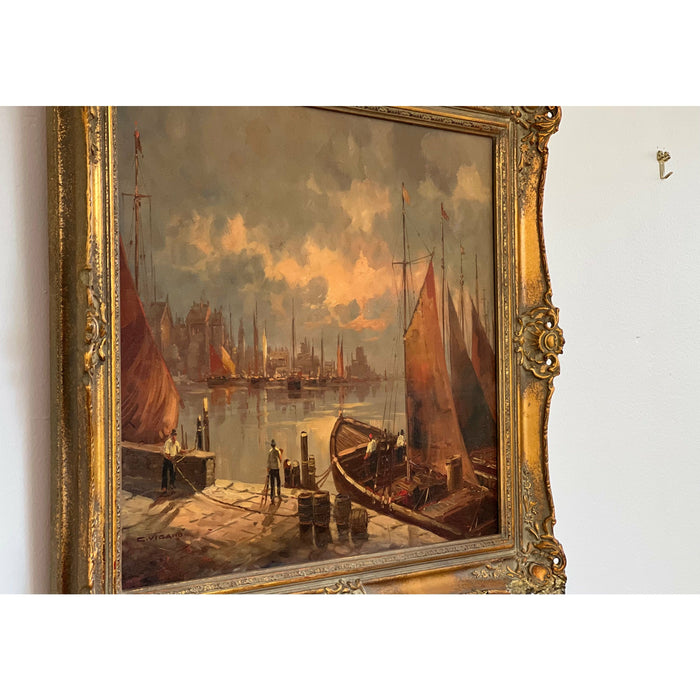 Vintage Framed Painting featuring a Nautical scene