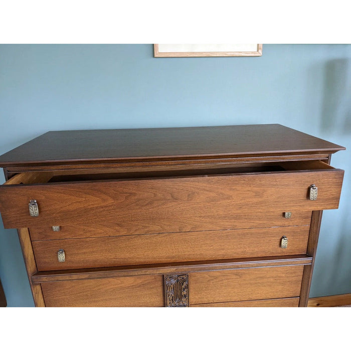 Vintage Mid Century Modern Solid Walnut Dresser Cabinet Storage Drawers