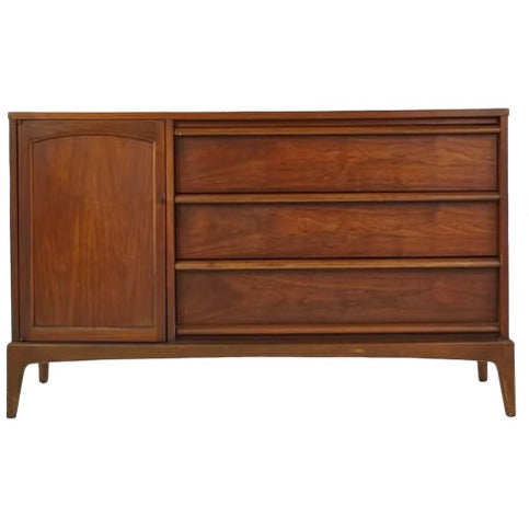Vintage Mid Century Modern walnut Credenza Dovetail Drawers Reversible Cane Door( Available by Online Purchase Only)