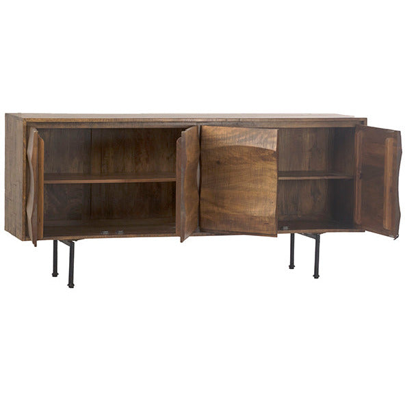 Solid Mango Wood Mid Century Modern Style Credenza 3 Door (Available by Online Purchase Only)