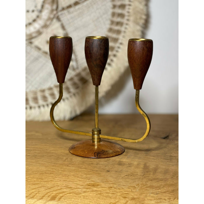 Danish Style Candle Holder With Wood Accents