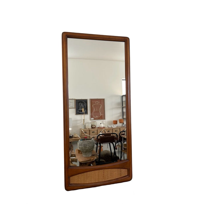 Vintage Wood Framed Mirror with Cane Insert