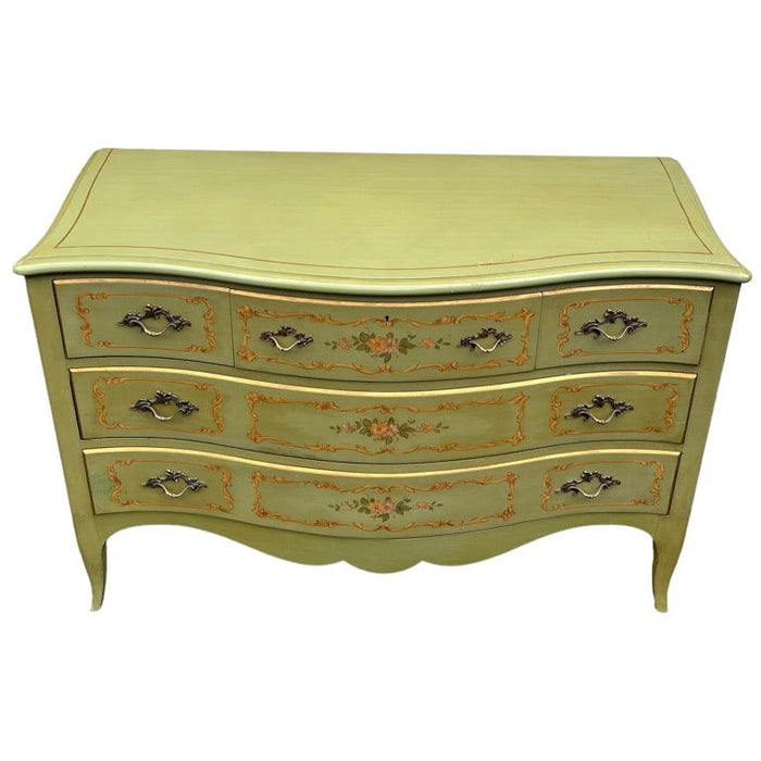 Vintage French Provincial Style Cherry Wood Dresser by John Widdicomb Hand Painted Floral Details (Available by online purchase only)