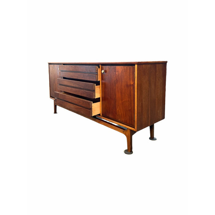 Vintage Stanley Mid Century Modern Credenza Dovetailed Louvered Front Drawers (Available for Online Purchase Only)