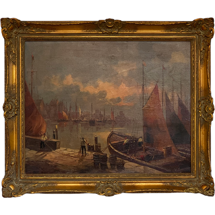 Vintage Framed Painting featuring a Nautical scene
