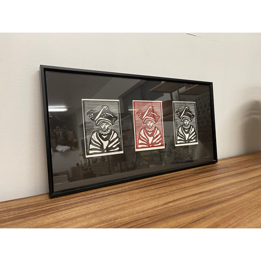 Framed Wood Block Style Signed Art
