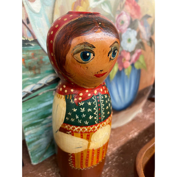 Hand Painted Stamped and Numbered Wood Sculpture