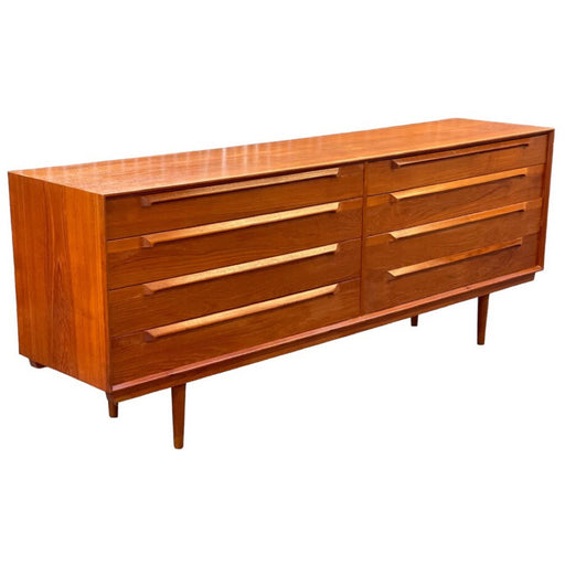Imported Vintage Danish Modern Solid Teak 8 Drawer Dresser Dovetail Drawers (Available for online purchase only)